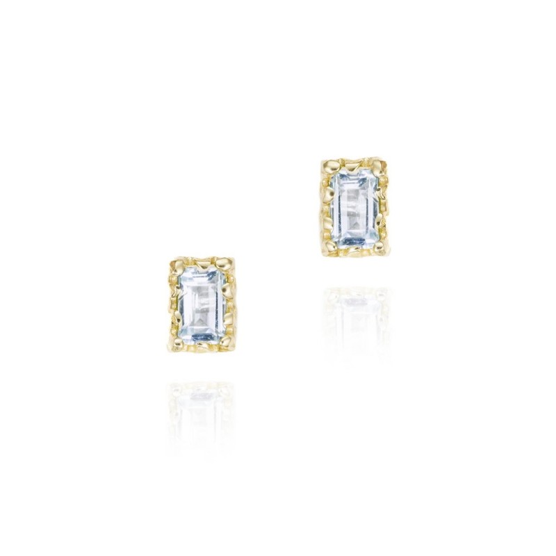 Pendientes con topacio azul rectangular en baño de oro 18k
