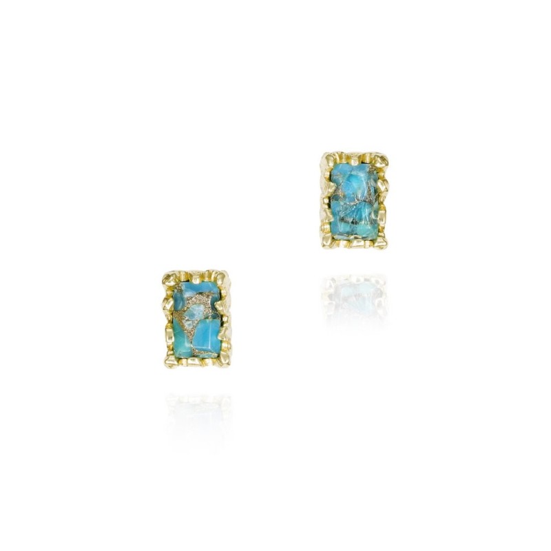 Rectangular turquoise earrings in 18k gold vermeil