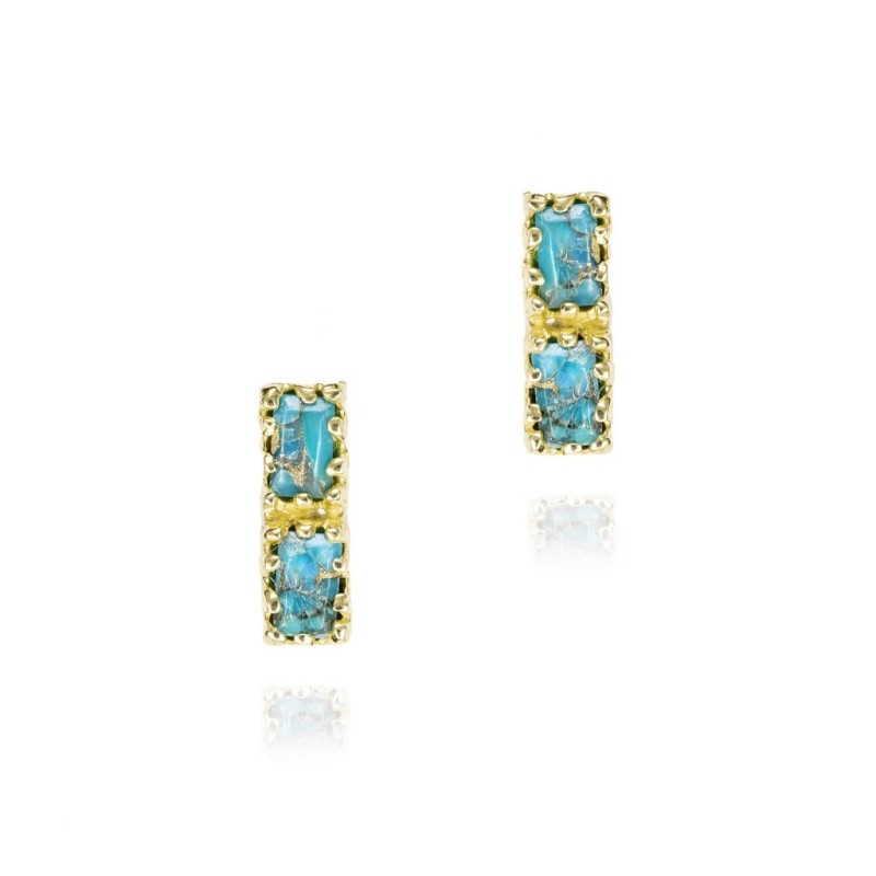 Pendientes midi con turquesa rectangular en baño de oro 18k