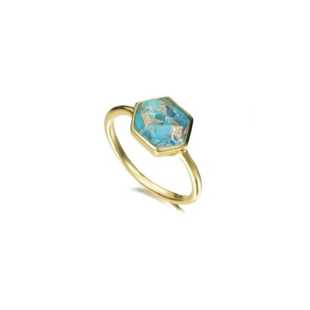 Anillo con Turquesa hexagonal en baño de oro 18k