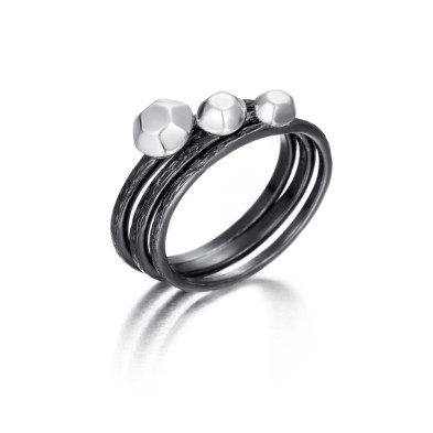 Anillo triple de plata de ley 925 con baño de rutenio negro