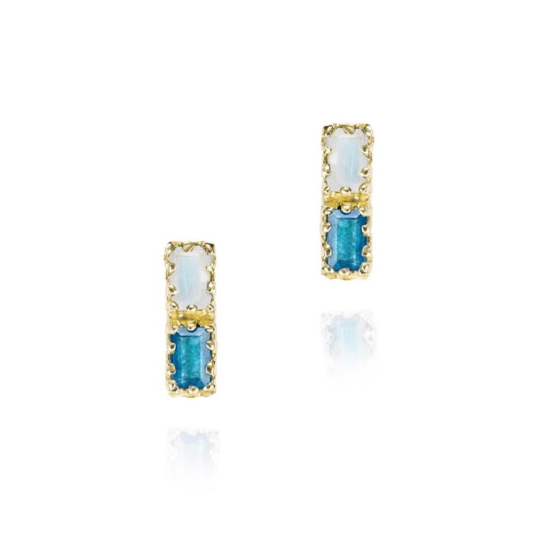 Midi multicolor rectangular gemstone earrings in 18k gold vermeil