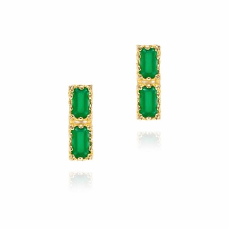 Pendientes midi con ónix verde rectangular en baño de oro 18k