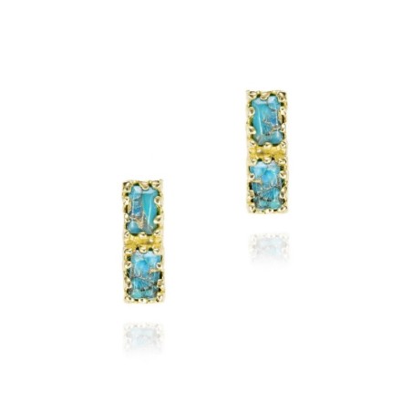 Pendientes midi con turquesa rectangular en baño de oro 18k