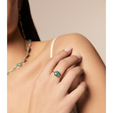 Hexagonal Turquoise Ring with 18k Gold Vermeil