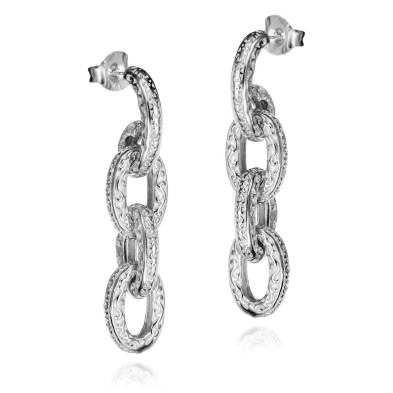 Long sterling silver link earrings