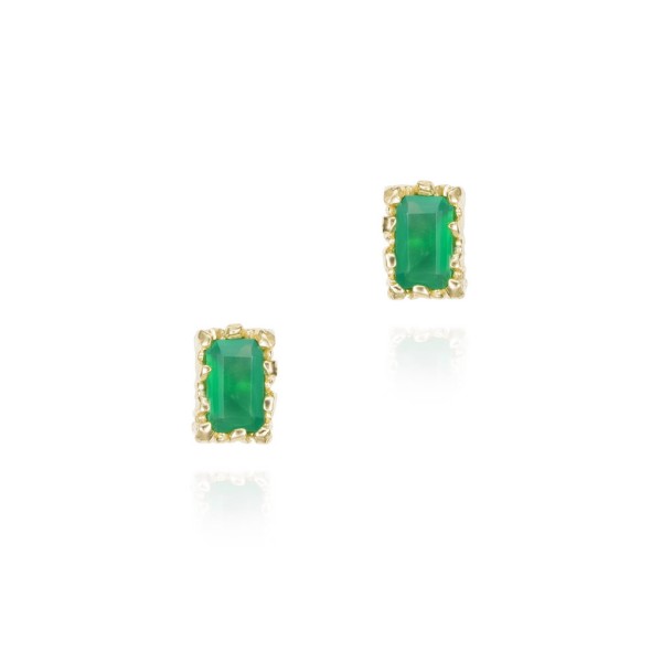 Pendientes con ónix verde rectangular en plata de ley con baño de oro de 18k